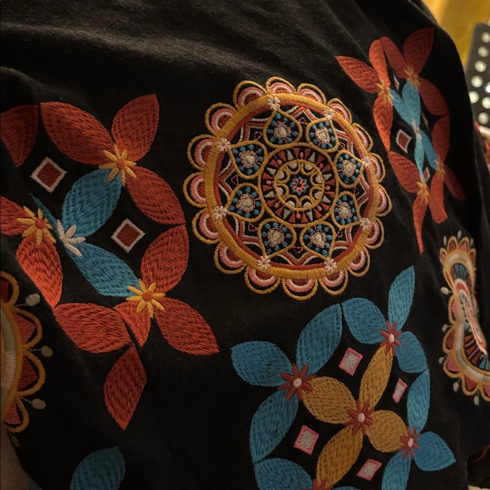 Embroidered Floral Black Open Cardigan Sweater Small NWOT